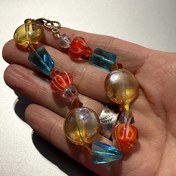 Gorgeous Blue Orange & Gold Glass Bead Bracelet - Picture 5 of 8